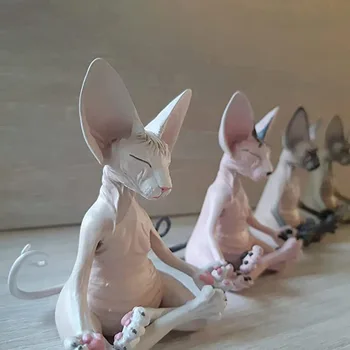 Sphynx Kedi Meditasyon Tahsil Figürler Minyatür Buda Kedi Heykelcik Hayvan Modeli oyuncak bebekler Tüysüz Kedi Heykelcik Ev Dekor