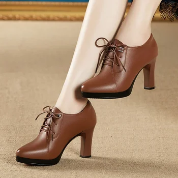 Botas mujer kadın moda yüksek kaliteli kısa yarım çizmeler bayan klasik kahverengi ilkbahar & sonbahar yüksek topuk çizmeler zapatos mujer 5