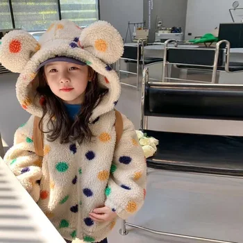 Koreli Çocuklar Ceket Yün Kapşonlu Ceketler Kış Sonbahar Moda Sıcak Kız Ceket Bebek Kız Giysileri Çocuk Giyim Giyim 2-7Yrs 0