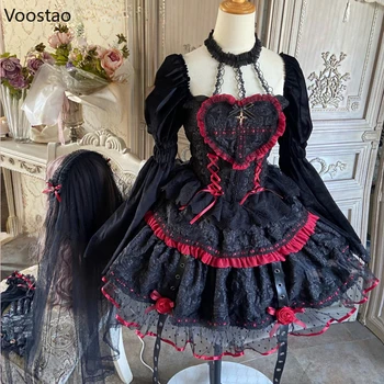 Gotik Lolita Prenses Elbise Kadınlar Zarif Cadılar Bayramı Cadı Vampir Cosplay Parti Elbiseler Vintage Tatlı Tatil Punk Koyu Elbise