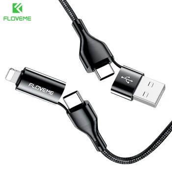 FLOVEME 4 in 1 USB C Kablosu 3A için Hızlı Şarj Yıldırım Kablosu iPhone 13Pro Max Şarj Xiaomi 12 Şarj Tipi C Kabloları 2