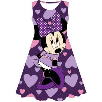 Disney Minnie Mickey Mouse Sevimli Baskı Kız Elbise 2022 Yaz Yeni Rahat Moda Çocuk Giysileri Kız Baskı Kız Mickey Elbise