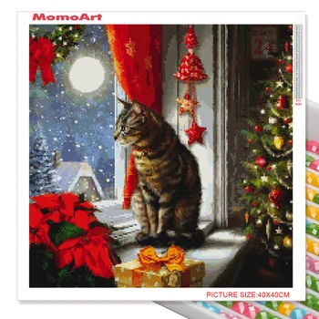 MomoArt Elmas Nakış Noel Kedi Elmas Mozaik Tam Kare Yılbaşı Ağacı Resim Rhinestones Boyama Ev Dekor 3