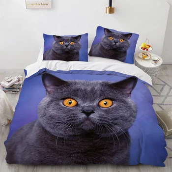 Kedi Yorgan Kapağı Kedi nevresim takımı Çocuklar için Kız Erkek Sevimli Kedi Tam Boy yatak takımı 3 Parça 3D Kedi Kawaii Hayvan Yorgan yatak örtüsü seti