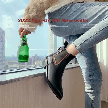 2022 Sonbahar ve kış Kadın yarım çizmeler doğal deri 22-25cm inek derisi üst Chelsea çizmeler sivri burun modern çizme kısa çizmeler 4