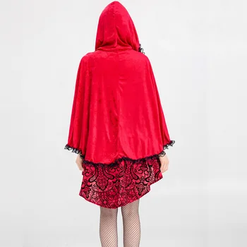 Cadılar bayramı Peri Masalı kırmızı başlıklı kız süslü elbise Seksi Mini Elbise Pelerin Seti Kıyafet Kostüm 3
