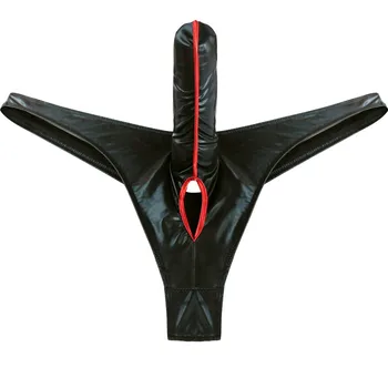 Erkek Külot Hombre Seksi Külot İç Çamaşırı Lateks Porno İç Çamaşırı Bikini Suni Deri G-string Tanga Kapalı penis kılıfı M-XL