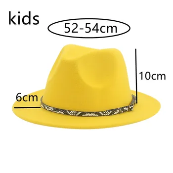 Fedora Şapka Kadın Çocuk Şapka Erkek Kız 52cm 54cm Küçük Panama Kış Şapka Çocuk Katı Haki Bant Rahat Sevimli Resmi Chapeau Femme 2