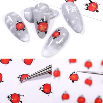 1 Sayfalık 3D Tırnak Çıkartmalar Yapışkanlı Transfer Etiket Çıkartmaları Sevimli Kırmızı Kuşlar Tasarım Sticker DIY Nail Art Süslemeleri