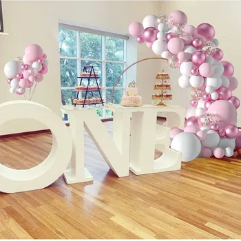 107 adet Beyaz Pembe Balonlar Garland Kemer Kiti Bebek duş dekorasyonu Arka Plan Doğum Günü Partisi Düğün Konfeti Balon Zincir Seti