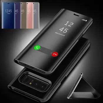 Ayna Flip Telefon Kılıfı İçin Samsung Galaxy S21 Ultra S20 Artı S10 S9 S8 Akıllı Temizle Görünüm Kapak İçin Samsung Not 20 10 9 8 Coque 0