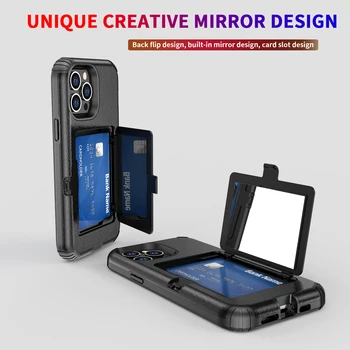 UYFRATE Darbeye Dayanıklı Çevirme Ayna Slayt Kart Yuvası Tutucu Kılıf iPhone 13 Pro Max 12 11 XS XR X 8 7 6 Artı Kickstand Zırh Kapak