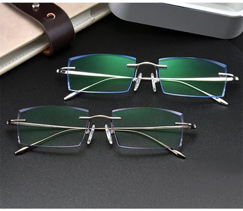 Chashma Elmas Kesilmiş Gözlük Erkekler Çerçevesiz Gözlük Çerçeve Tonu Lensler Kaliteli Optik Kristal Saf Titanyum Gözlük 3