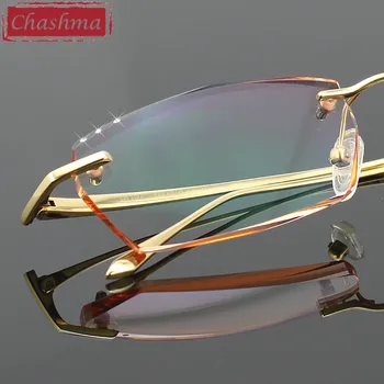 Chashma Elmas Kesilmiş Gözlük Erkekler Çerçevesiz Gözlük Çerçeve Tonu Lensler Kaliteli Optik Kristal Saf Titanyum Gözlük 5