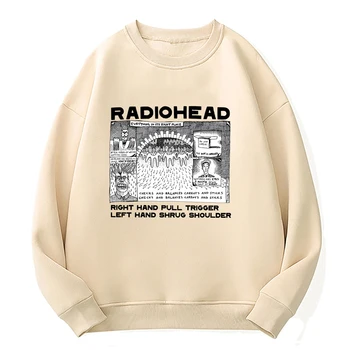 Radiohead Kazak Rock Grubu Vintage Hip Hop Erkek / Kadın Hoodies Unisex Müzik Hayranları Baskı Uzun Kollu Kazaklar Grafik Giysi