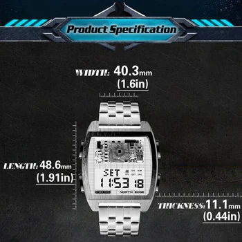 Dijital kol saati Erkekler dijital saat Paslanmaz Çelik Bileklik İle 50 M/164FT Su Geçirmez Açık Dijital akıllı saat 2