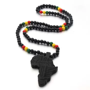 Afrika haritası ahşap kolye hip hop HİPA harita ahşap kolye takı erkekler ve kadınlar için