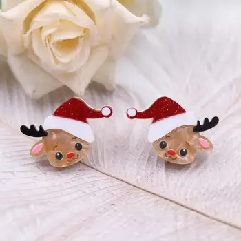 1 Çift Yeni ürün CN düğme küpe kadınlar İçin Noel geyik sevimli Akrilik Takı