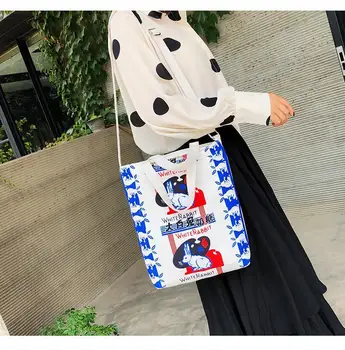 Kadın Sevimli Tavşan Kanvas Çanta Kadın Eko Kullanımlık Seyahat Alışveriş Çantası Çanta Büyük Kapasiteli Öğrenci Kız Kitap kol çantası