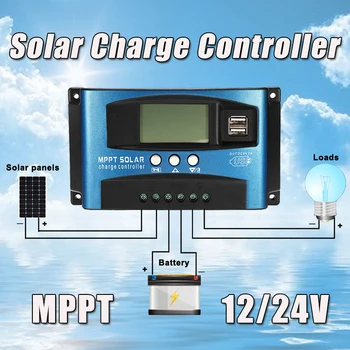 MPPT 30/40/50/60 / 100A Güneş şarj regülatörü çift USB lcd ekran 12V 24V Otomatik Güneş hücre paneli Şarj Regülatörü Yük