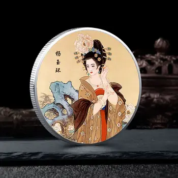 Çin Sikke Güzellikleri Antik Hatıra Rozeti Metal Koleksiyonu Renkli Boyalı gümüş paralar Hatıra Hediye