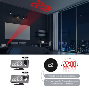 180° Projeksiyon çalar saat Dijital Otomatik Karartma Dua Alarm Masa Elektronik Masaüstü Saatler USB Erteleme 12 / 24H LED Saatler