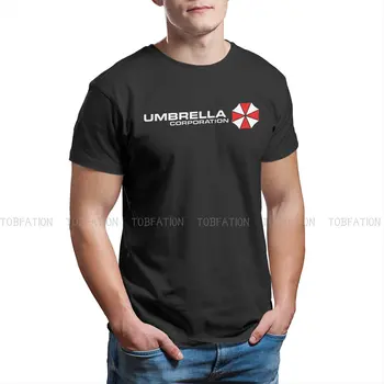 Siyah Moda Tişörtleri Umbrella Corporation, Erkekler Grafik Kumaş Streetwear T Shirt Yuvarlak Boyun Büyük Boy