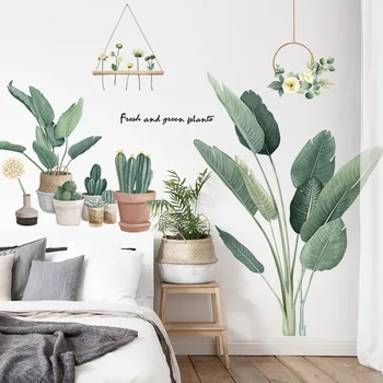 MAMALOOK Kaktüs Saksı bitkileri duvar çıkartmaları Oturma odası için Çevre Dostu Vinil Yeşil Yaprak DIY Duvar Çıkartmaları Duvar Resimleri Ev Dekorasyonu
