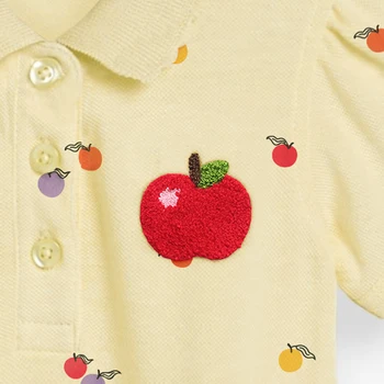 Küçük Maven Yeni Yaz Çocuk Pembe Sarı Kalp Apple Casual Turn-aşağı Yaka Kısa Kollu Kızlar 2-7yrs Pamuk Sevimli Elbiseler 4