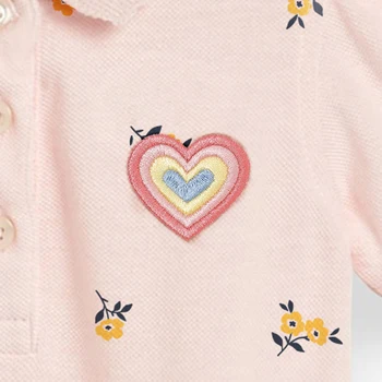 Küçük Maven Yeni Yaz Çocuk Pembe Sarı Kalp Apple Casual Turn-aşağı Yaka Kısa Kollu Kızlar 2-7yrs Pamuk Sevimli Elbiseler 5