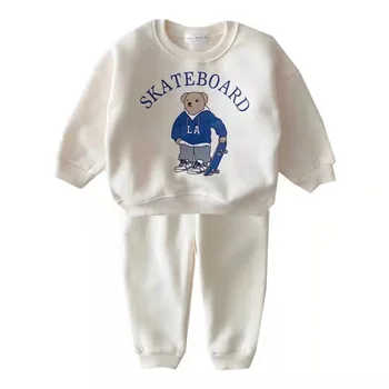 Yenidoğan Erkek Bebek Giyim Sonbahar Yeni Çocuk Düz Renk Mektup Takım Elbise kız Uzun kollu Üstleri Pantolon 2 adet Bebek Eğlence spor elbise