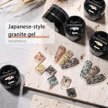 Vendeenı Japon tarzı Granit tırnak jeli Lehçe 6 Renkler UV Kapalı Islatın Jel Vernik Manikür Kaya Desen Tırnak Sanat Jel Cila 0