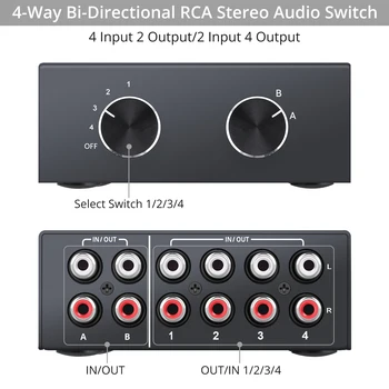 LiNKFOR 2 In 4 Out / 4 In 2 Out 4 Yollu Çift Yönlü RCA Stereo Ses Değiştirici L / R Jack Ses Kanalı RCA Ses Anahtarı Seçici 4