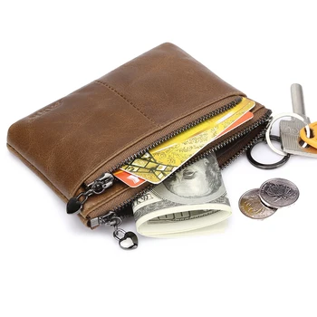 S-ZONE Kadın Hakiki Deri Üçlü Fermuar Küçük cüzdan Değişim bozuk para cüzdanı Tutucu 4
