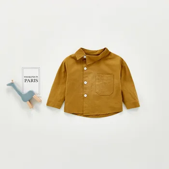 Bebek Erkek Gömlek 2022 Yeni Kore tarzı Bant Yan Yaka Pamuk Cep Uzun Kollu Gömlek Ceket Erkek Kız Üstleri Bebek Giysileri Yeni