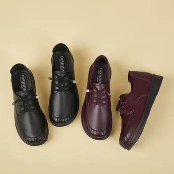 Rahat anne deri daireler kadın oxfords takozlar ayakkabı kadınlar için 2022 lace up vintage siyah kürk loafer'lar