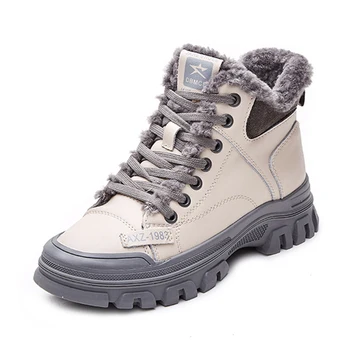 Platformları Kürk Çizmeler Kadın Kış 2023 tasarım ayakkabı Kadın Takozlar yarım çizmeler Kadın Rahat Kısa Deri Patik Ücretsiz Kargo 3