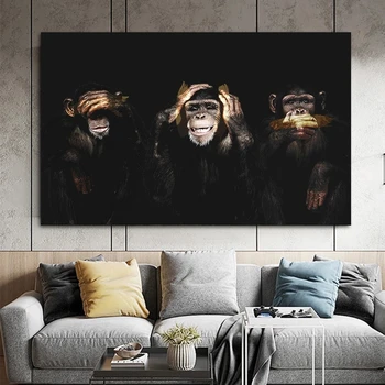 MUTU Koyu Bilge 3 Maymun Gorilla Hayvan Posterler ve Baskılar Tuval Boyama Posteri Duvar Sanatı Oturma Odası Çocuk Odası ıçin dekorasyon