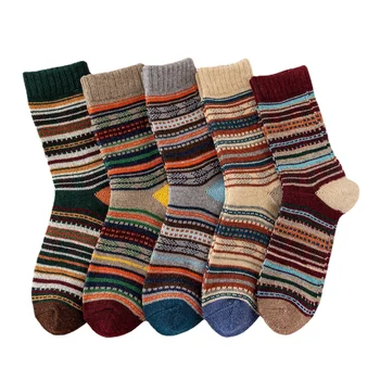 Etnik Kalın Çizgi Rüzgar Erkekler Tavşan Kürk Yün Karışımı Geometrik Çizgili Jakarlı Renk Maç Kalınlaşmak Sıcaklık Çorap-5 Renkler 1