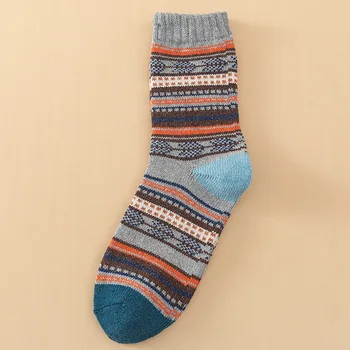 Etnik Kalın Çizgi Rüzgar Erkekler Tavşan Kürk Yün Karışımı Geometrik Çizgili Jakarlı Renk Maç Kalınlaşmak Sıcaklık Çorap-5 Renkler 5