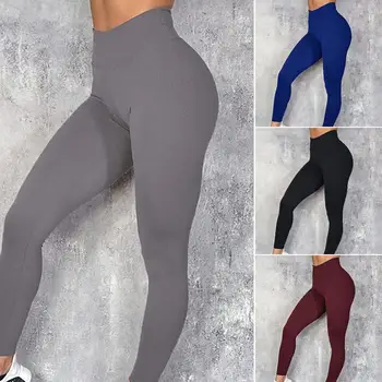 Kalça Kaldırma Pantolon Kadın Tayt Düz Renk Yüksek Bel Pantolon Sıska Yoga Spor Pantolon