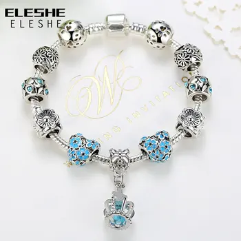 ELESHE Kraliyet Taç Takı Gümüş Renk Charm Bilezik ve Bileklik CZ kristal boncuklar Kadınlar için Bilezikler Takı Aksesuarları 1