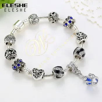 ELESHE Kraliyet Taç Takı Gümüş Renk Charm Bilezik ve Bileklik CZ kristal boncuklar Kadınlar için Bilezikler Takı Aksesuarları 3