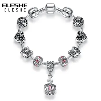 ELESHE Kraliyet Taç Takı Gümüş Renk Charm Bilezik ve Bileklik CZ kristal boncuklar Kadınlar için Bilezikler Takı Aksesuarları 4