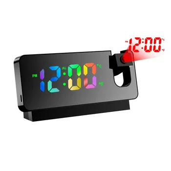 Renkli LED dijital alarmlı saat Saat Masa Saati Elektronik Masaüstü Saatler USB Uyandırma Saati 180° Zaman Projeksiyon Masa Saati 4