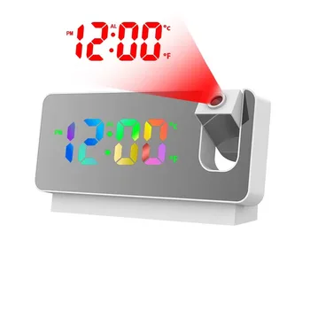 Renkli LED dijital alarmlı saat Saat Masa Saati Elektronik Masaüstü Saatler USB Uyandırma Saati 180° Zaman Projeksiyon Masa Saati 5