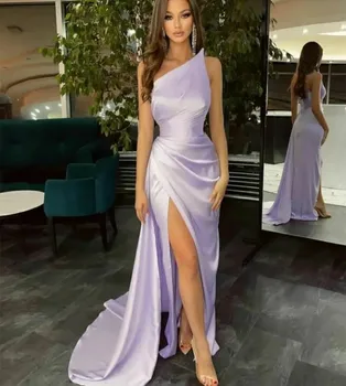 Zarif Uzun Bir Omuz Akşam Yarık Mermaid Balo Abiye Elbiseler De Soirée Parti Elbiseler فستان vestidos de gala