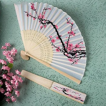 Vintage İpek yelpaze Çin Japon Kiraz Çiçeği Bambu yelpaze Püskül Dans El Fan Ev Dekor Süsleme Zanaat Hediye 0