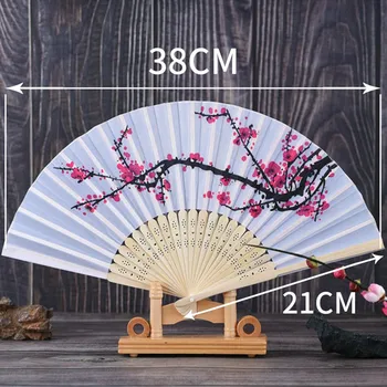 Vintage İpek yelpaze Çin Japon Kiraz Çiçeği Bambu yelpaze Püskül Dans El Fan Ev Dekor Süsleme Zanaat Hediye 1