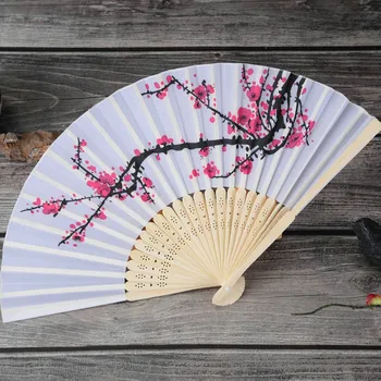 Vintage İpek yelpaze Çin Japon Kiraz Çiçeği Bambu yelpaze Püskül Dans El Fan Ev Dekor Süsleme Zanaat Hediye 2